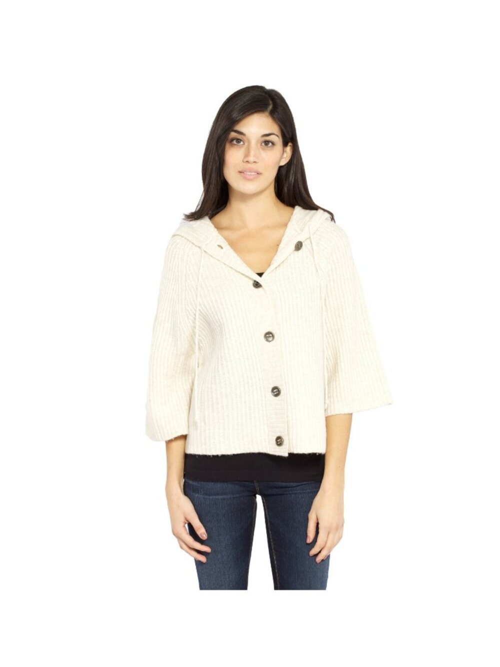 Splendid Cozy Solid Button Cardigan Ivory Hooded Wool Cashmere Blend NWT